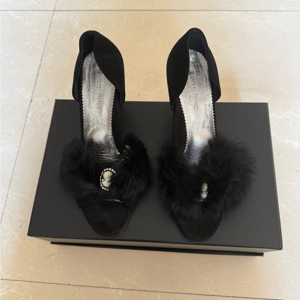 Taryn Rose Black Heels with Fur Trim